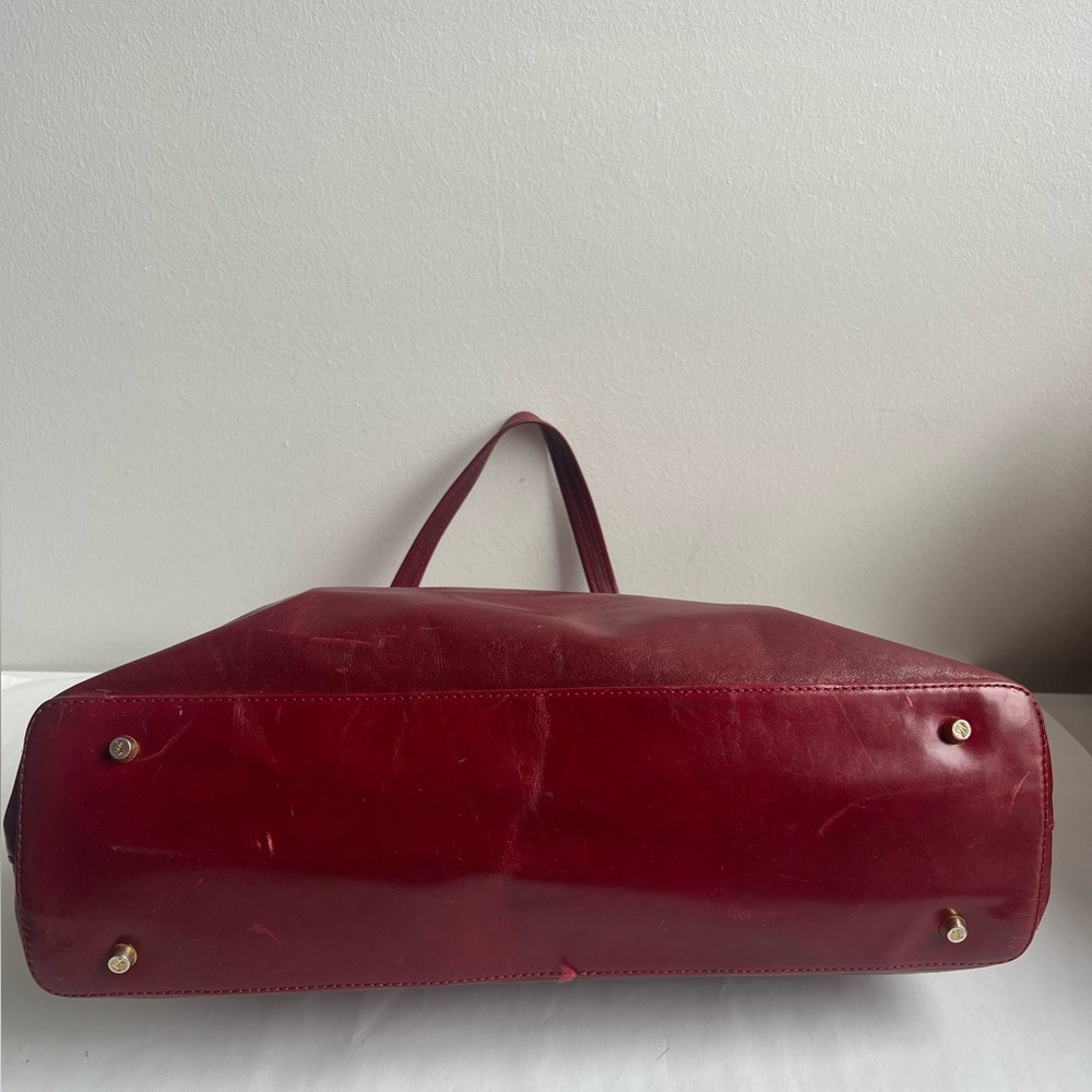Vintage 90s Y2K Oxblood Leather Tote‎ Bag Structured Patina Minimalist Work Bag - Picture 4 of 14